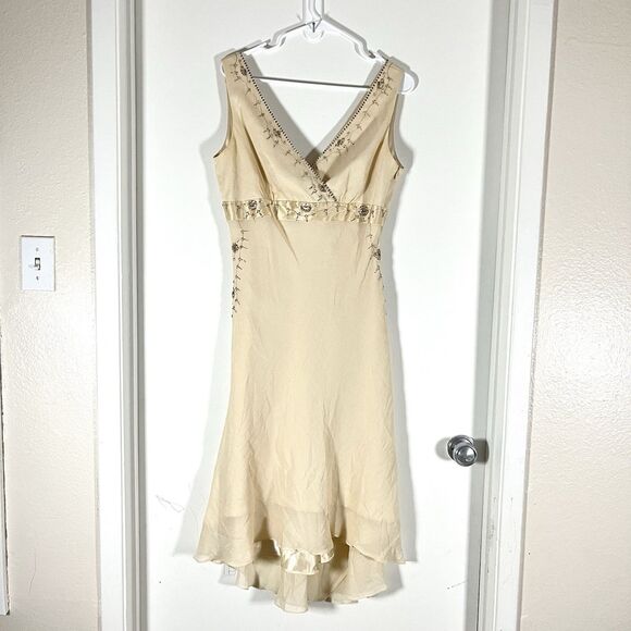 Jones New York 100% Silk Midi Dress Spring Whimsigoth Party Feminine Sz10 Beaded - Picture 1 of 16